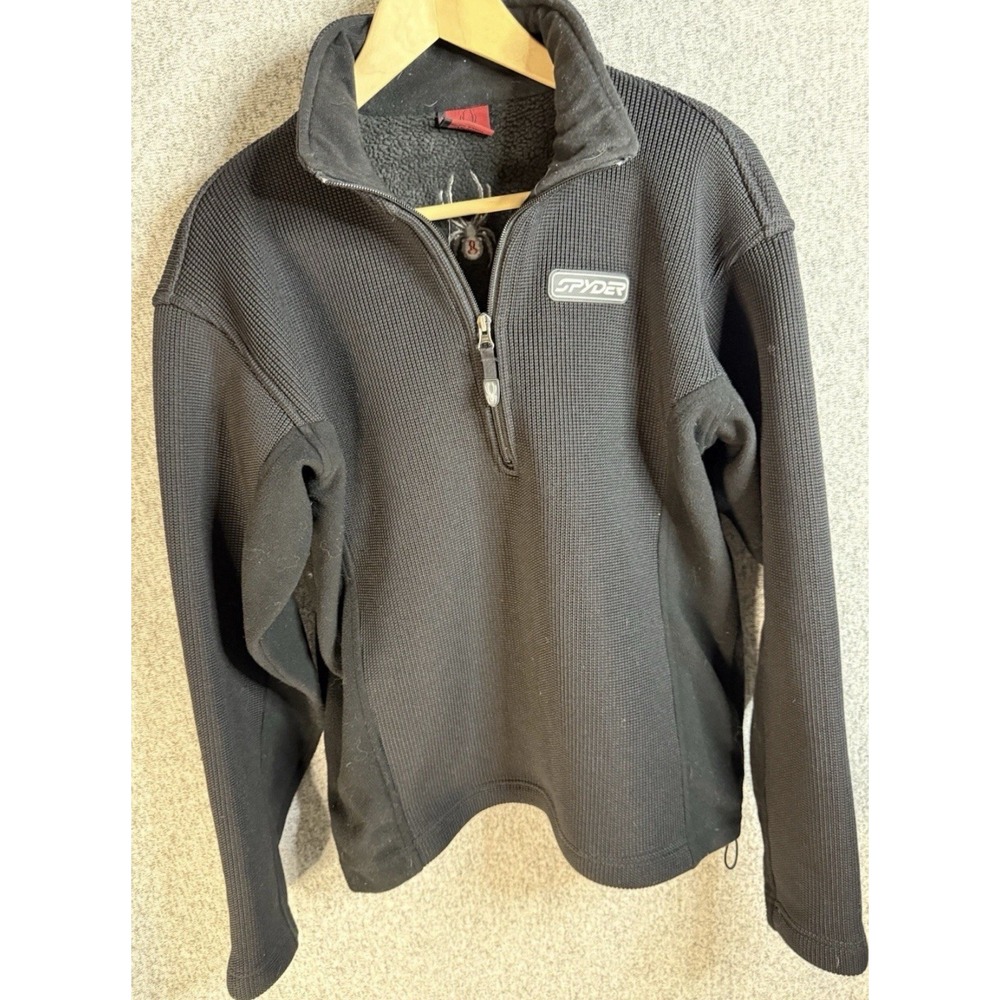 Spyder Mens Medium 1/4 Zip Pullover Black Heavyweight Ribbed Fleece Mid Layer